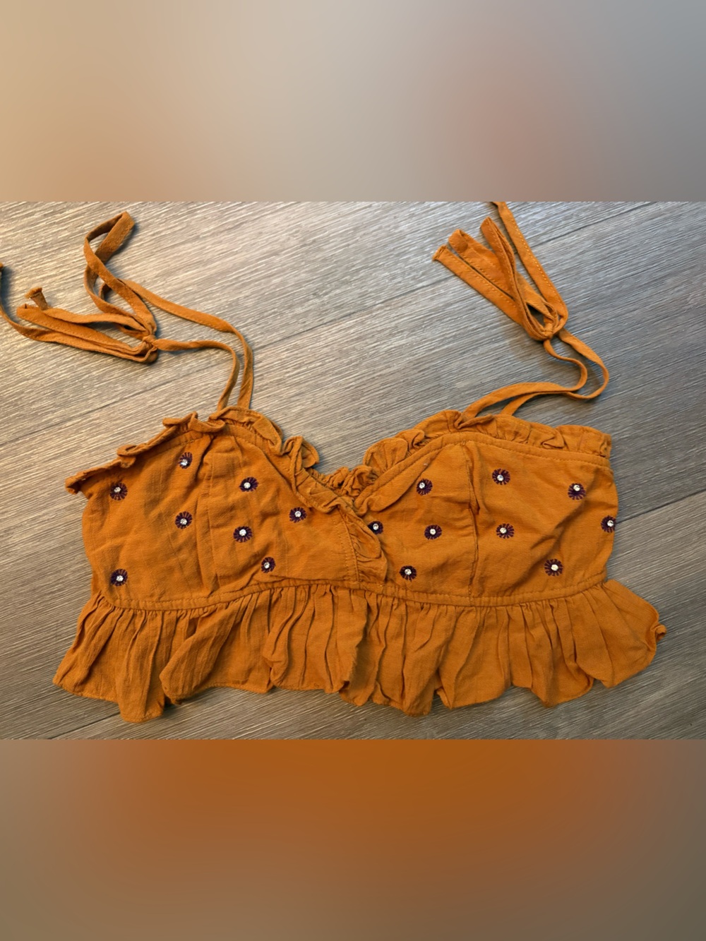 Free People Rust Orange Embroidered Ruffle Camisole
